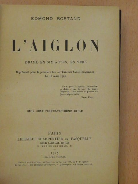 Edmond Rostand - L'aiglon [antikvár]