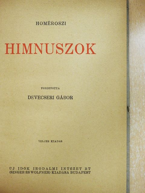 Homérosz - Homéroszi Himnuszok [antikvár]