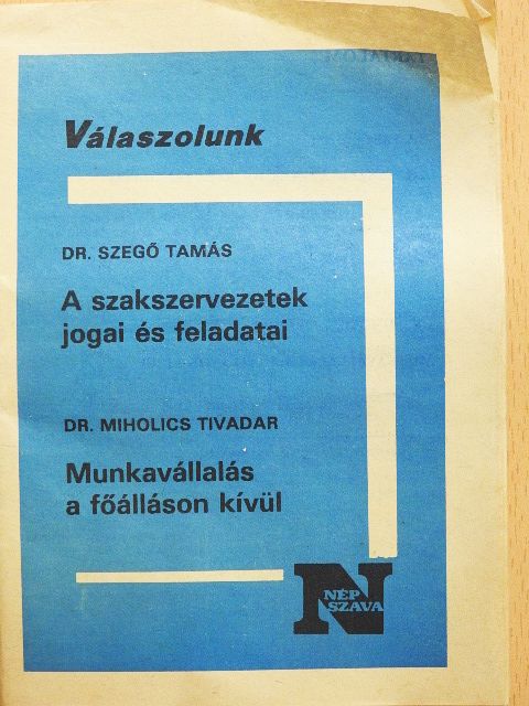 Dr. Miholics Tivadar - A szakszervezetek jogai és feladatai/Munkavállalás a főálláson kívül [antikvár]