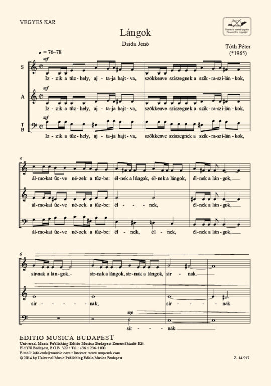 Tóth Péter - LÁNGOK VEGYESKARRA (DZSIDA JENŐ VERSE)