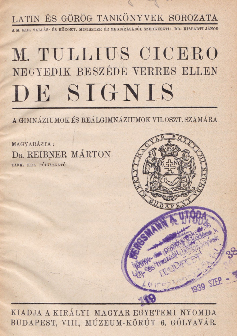 M. Tullius Cicero negyedik beszéde Verres ellen [antikvár]