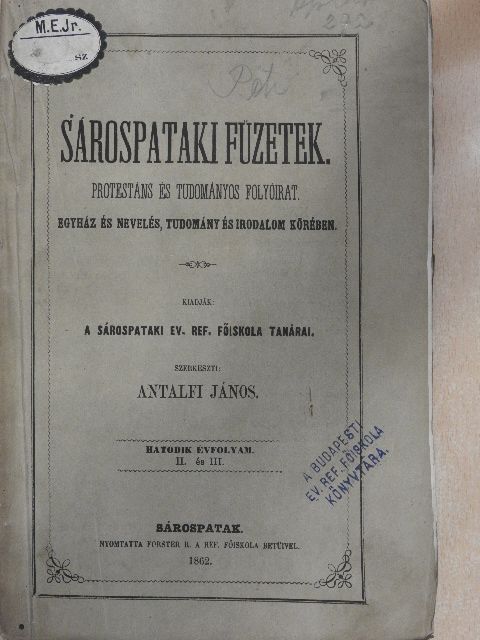 Fábián Mihály - Sárospataki Füzetek 1862. március 3. [antikvár]