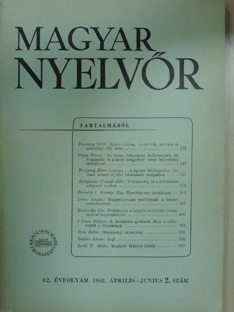 Balázs János - Magyar Nyelvőr 1958. április-június [antikvár]