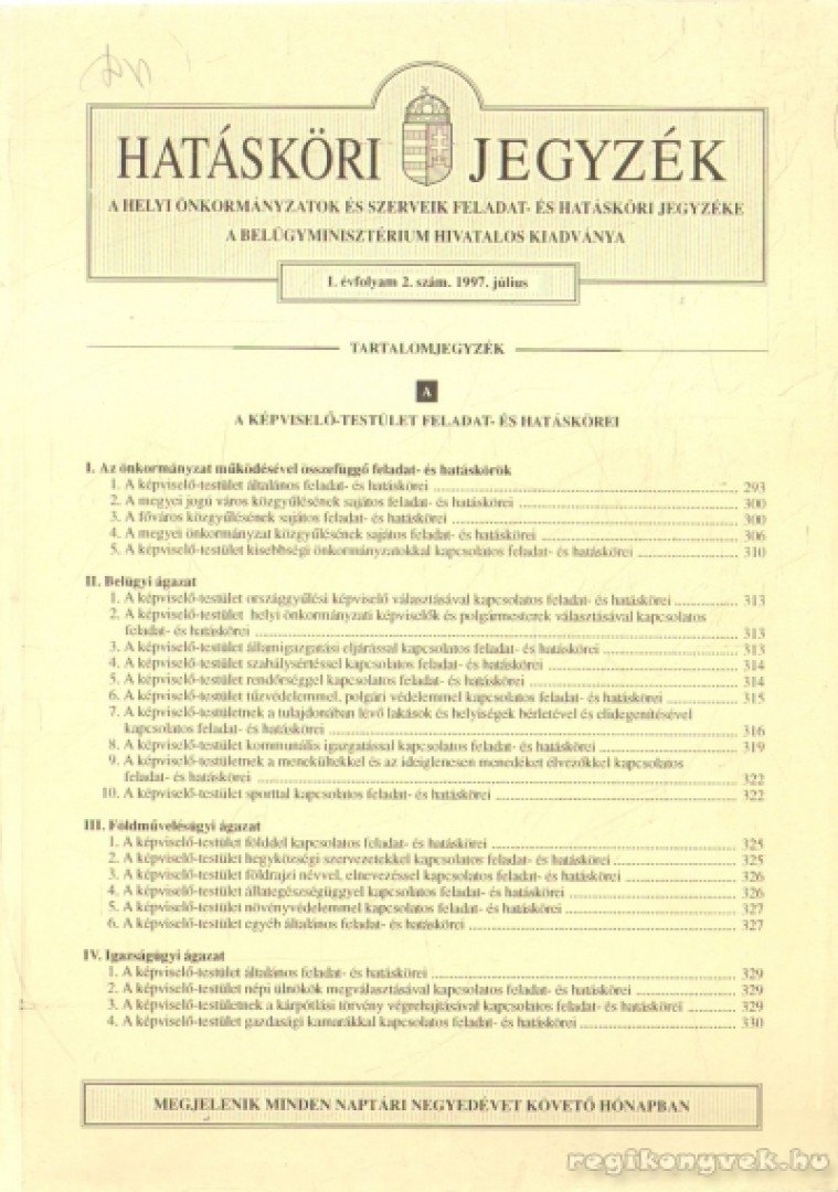 Hatásköri Jegyzék I. évf. 2. szám [antikvár]