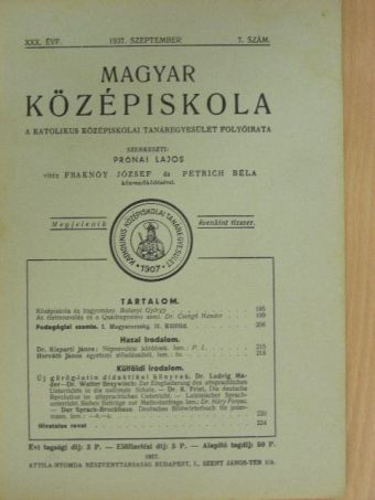 Balanyi György - Magyar Középiskola 1937. szeptember [antikvár]