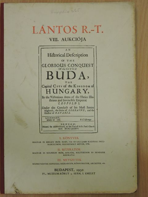 Lantos R.-T. VIII. Aukciója 1930. Budapest [antikvár]