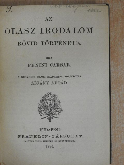 Fenini Caesar - Az olasz irodalom rövid története [antikvár]