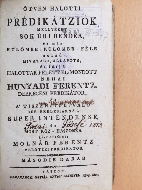 Hunyadi Ferenc - Ötven halotti prédikátziók II. [antikvár]