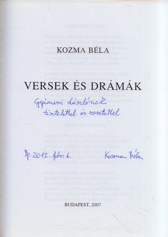 Kozma Béla - Versek és drámák (dedikált) [antikvár]