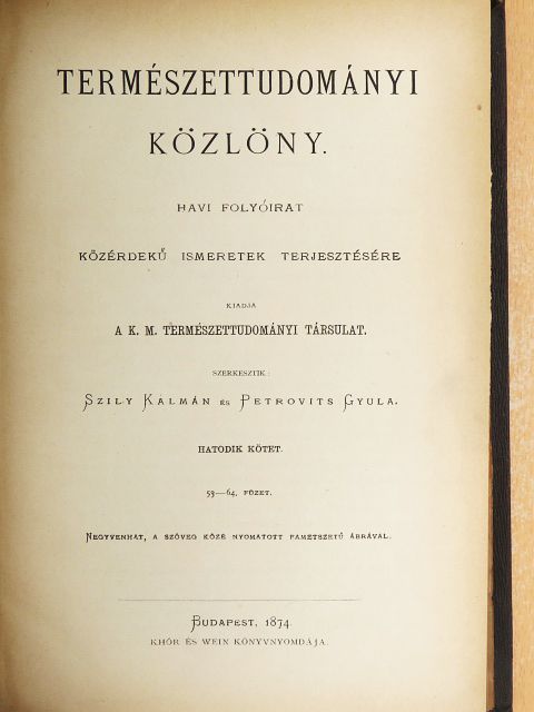 Kohn Gyula - Természettudományi Közlöny 1874. január-december [antikvár]