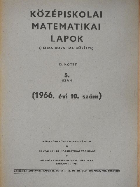 Poór István - Középiskolai matematikai lapok 1966/10. [antikvár]