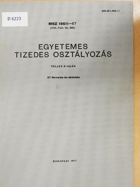 Egyetemes tizedes osztályozás 37. [antikvár]