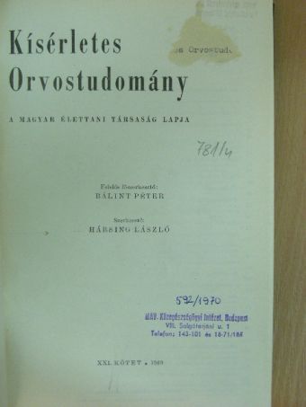 Barta Lajos - Kísérletes Orvostudomány 1969. január-december [antikvár]