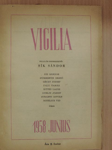 Bittei Lajos - Vigilia 1958. június [antikvár]