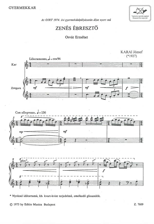 KARAI JÓZSEF - ZENÉS ÉBRESZTŐ GYEERMEKKARRA OSVÁT ERZSÉBET VERSÉRE