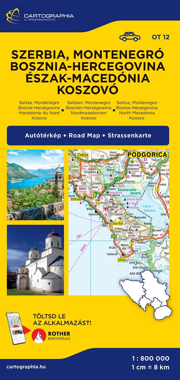 Szerbia, Montenegró, Bosznia-Hercegovina autótérkép