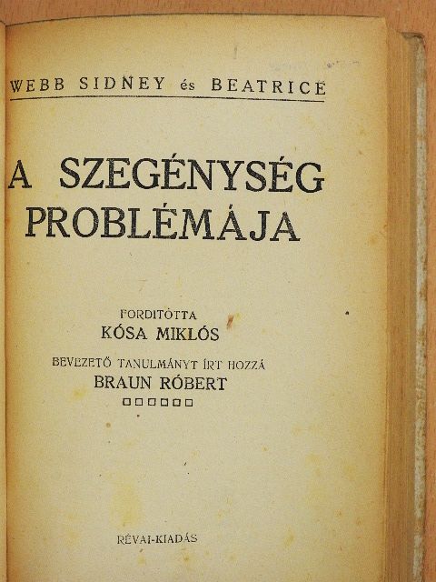Beatrice Webb - A szegénység problémája [antikvár]