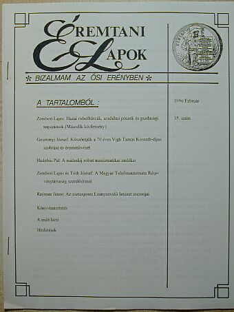 Gosztonyi József - Éremtani Lapok 1996. február [antikvár]