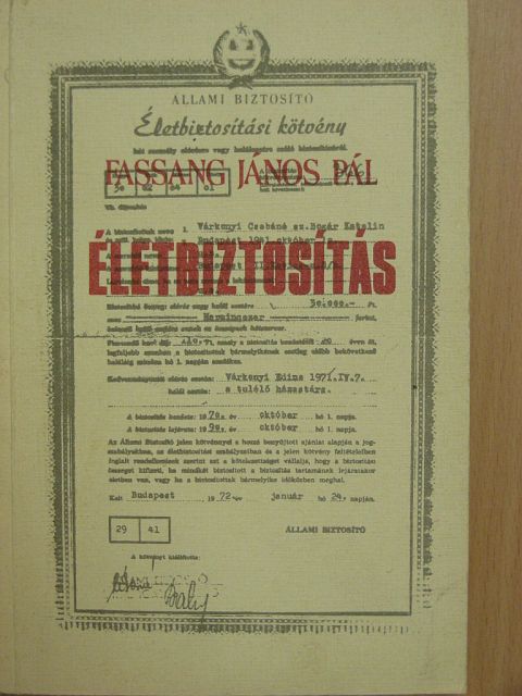 Fassang János Pál - Életbiztosítás [antikvár]
