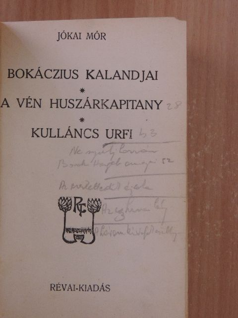 Jókai Mór - Bokáczius kalandjai/A vén huszárkapitány/Kulláncs urfi/Ne nyulj hozzám/Barak Hageb asszonyai/Az ezerkettedik éjszaka/Az egyhuszasos leány/A nagyapa várkastélya/A három királyok csillaga [antikvár]