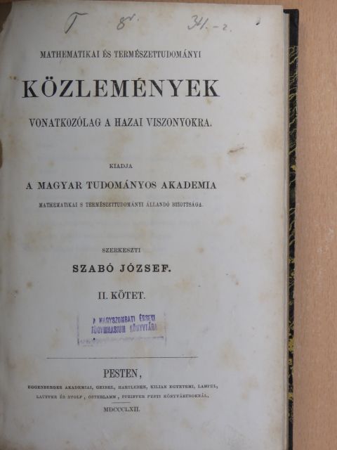 Frivaldszky Imre - Mathematikai és természettudományi közlemények II. (töredék) [antikvár]