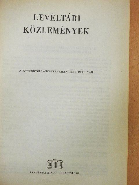 Bendefy László - Levéltári közlemények 1978. [antikvár]