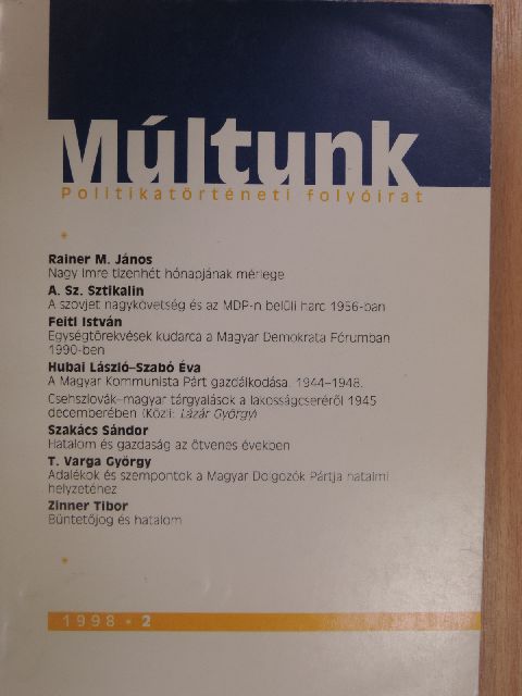 A. Sz. Sztikalin - Múltunk 1998/2. [antikvár]