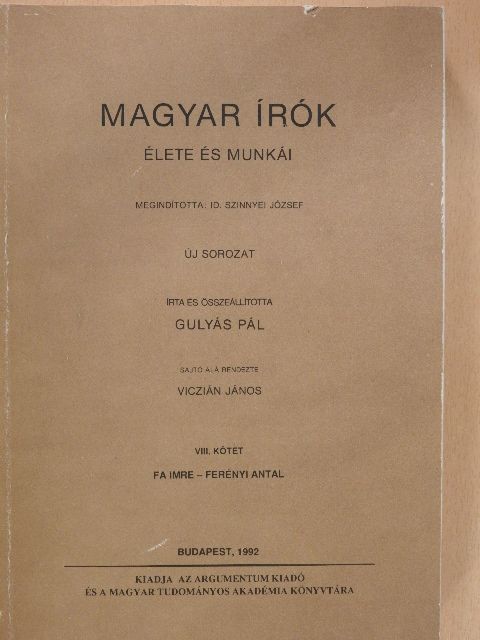 Gulyás Pál - Magyar Írók élete és munkái VIII. (töredék) [antikvár]
