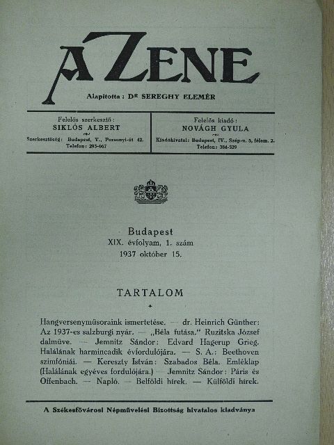 Dr. Heinrich Günther - A Zene 1937. október 15. [antikvár]