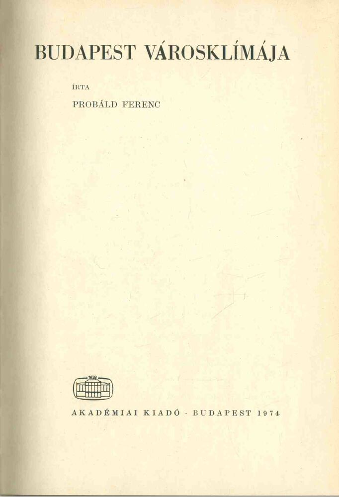 Probáld Ferenc - Budapest városklímája [antikvár]