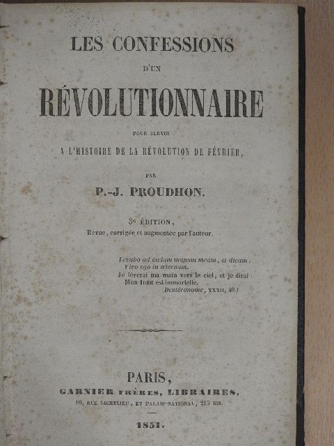 P.-J. Proudhon - Les confessions d'un révolutionnaire [antikvár]
