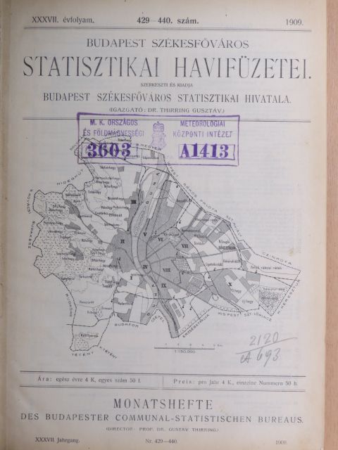 Budapest Székesfőváros statisztikai havifüzetei 1909. január-december [antikvár]