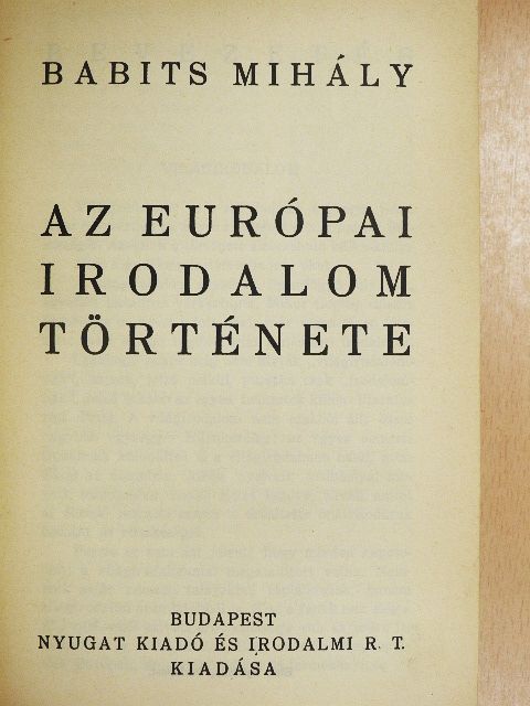 Babits Mihály - Az európai irodalom története [antikvár]