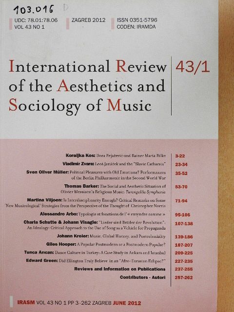 Edward Green - International Review of the Aesthetics and Sociology of Music - June 2012 [antikvár]