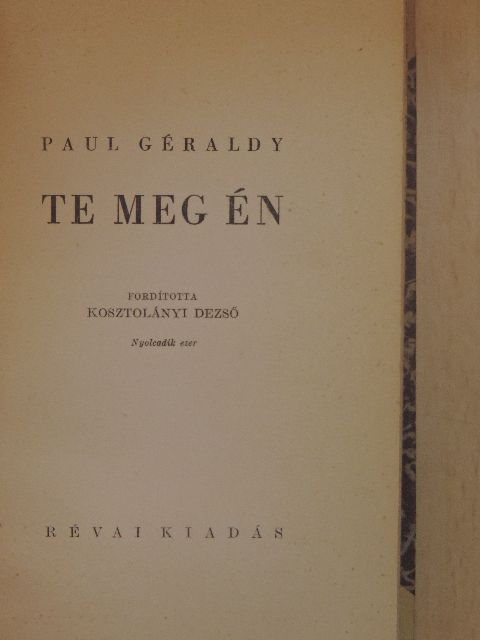Paul Géraldy - Te meg Én [antikvár]