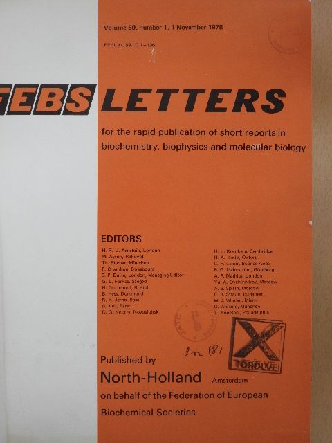 B. Hamprecht - Febs Letters Volume 59, Number 1-2./Volume 60, Number 1-2./Master Index Volumes 51-60. [antikvár]