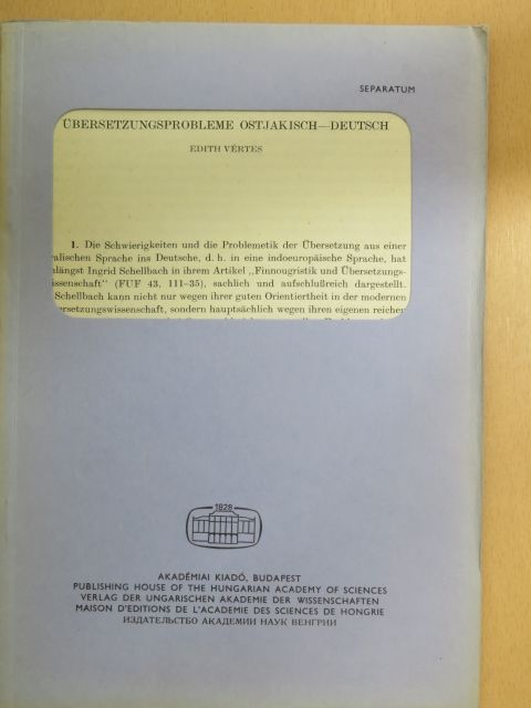 Edith Vértes - Übersetzungsprobleme Ostjakisch-Deutsch [antikvár]