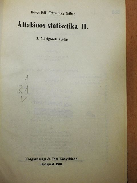 Köves Pál - Általános statisztika II. [antikvár]