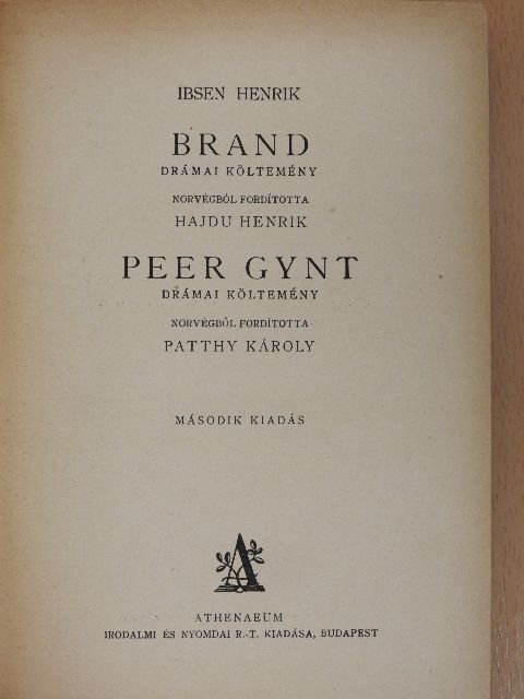 Ibsen Henrik - Brand/Peer Gynt [antikvár]