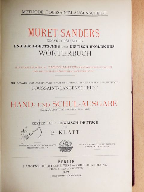 Muret-Sanders Encyklopädisches Englisch-Deutsches und Deutsch-Englisches Wörterbuch I-II. [antikvár]