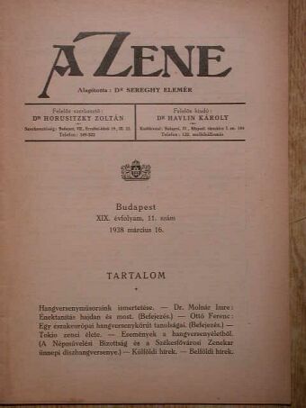 Dr. Molnár Imre - A Zene 1938. március 16. [antikvár]