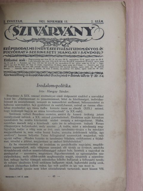 Dr. Kiss Ernő - Szivárvány 1921. november 15. [antikvár]