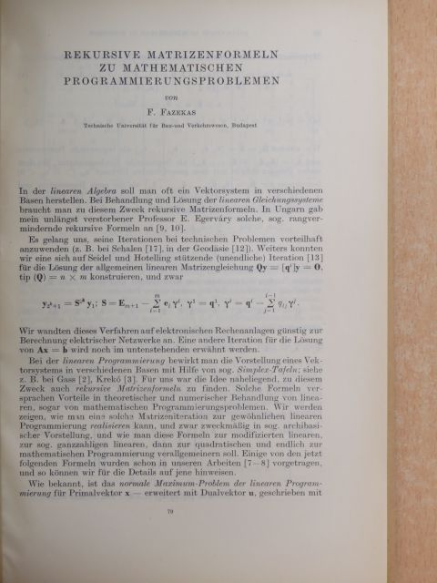 F. Fazekas - Rekursive Matrizenformeln zu Mathematischen Programmierungsproblemen [antikvár]