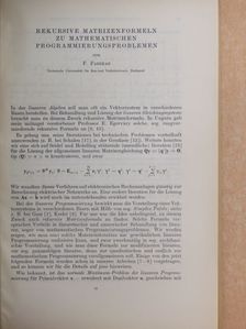 F. Fazekas - Rekursive Matrizenformeln zu Mathematischen Programmierungsproblemen [antikvár]