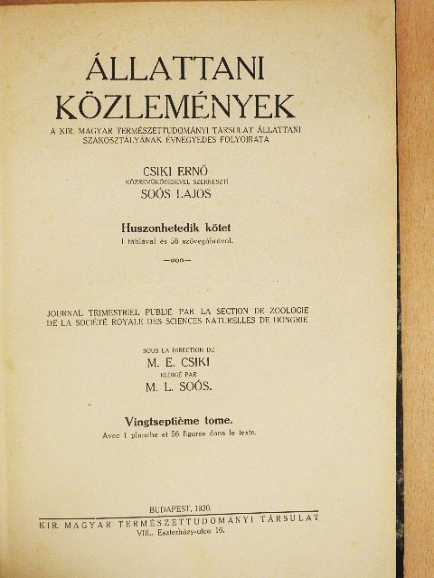 Abonyi Sándor - Állattani közlemények 1930/1-4. [antikvár]