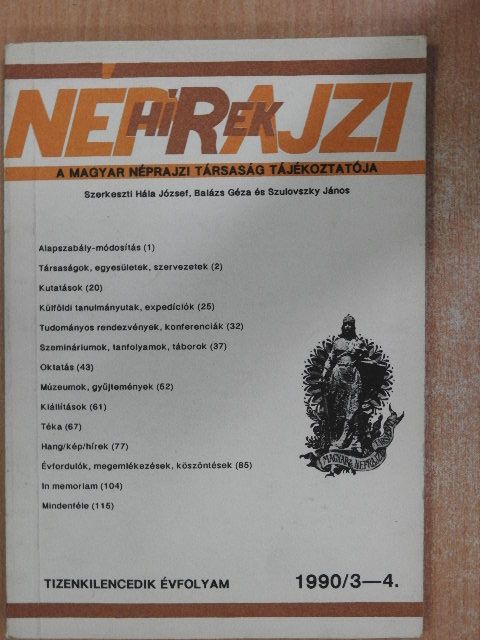 Néprajzi Hírek 1990/3-4. [antikvár]