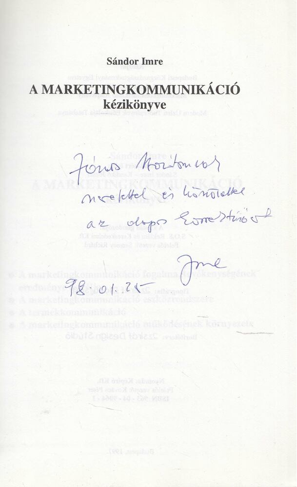 Sándor Imre - A marketingkommunikáció kézikönyve (dedikált) [antikvár]