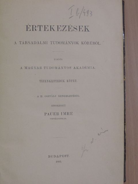 Concha Győző - Értekezések a társadalmi tudományok köréből XII. (nem teljes gyűjtemény) [antikvár]