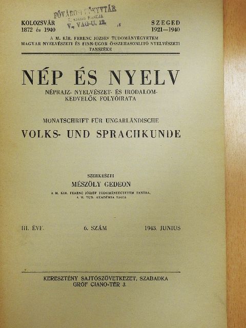 Desider Simonyi - Nép és nyelv 1943. junius [antikvár]