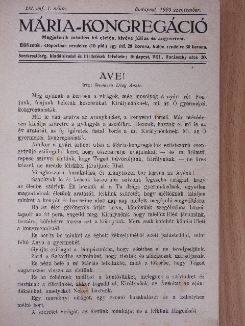 Dr. Krüger Aladár - Mária-Kongregáció 1920/21. (nem teljes évfolyam) [antikvár]